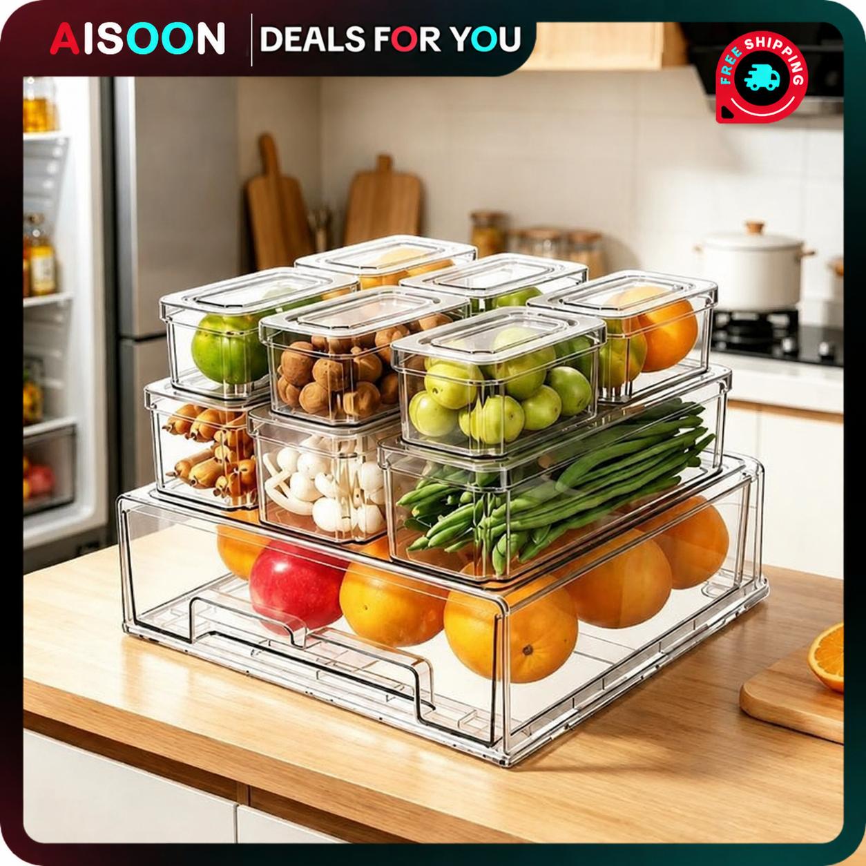 Food Storage Without Pantry - 10/14Pcs Fridge Organizer Bins with Lids