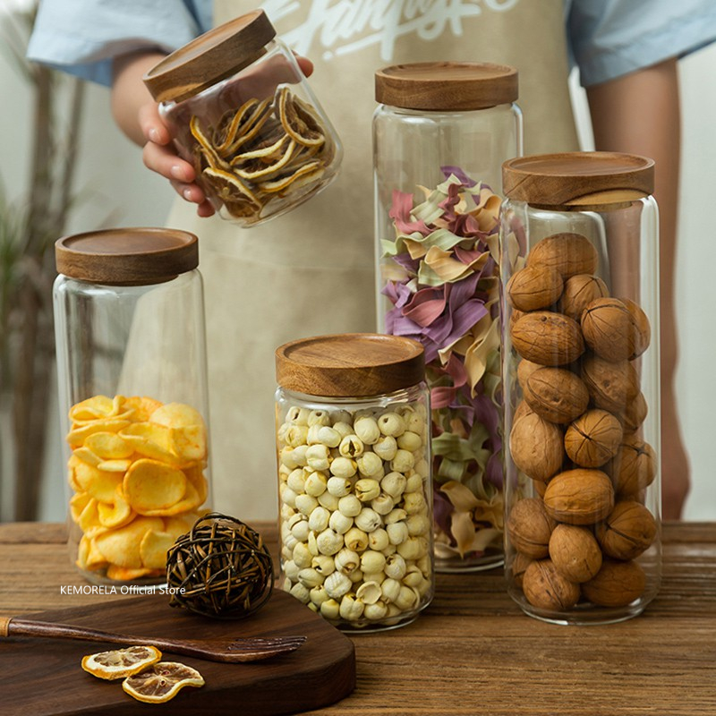 Wood Lid Glass Airtight Canist - Food Storage Glass Containers ulasan dan harga