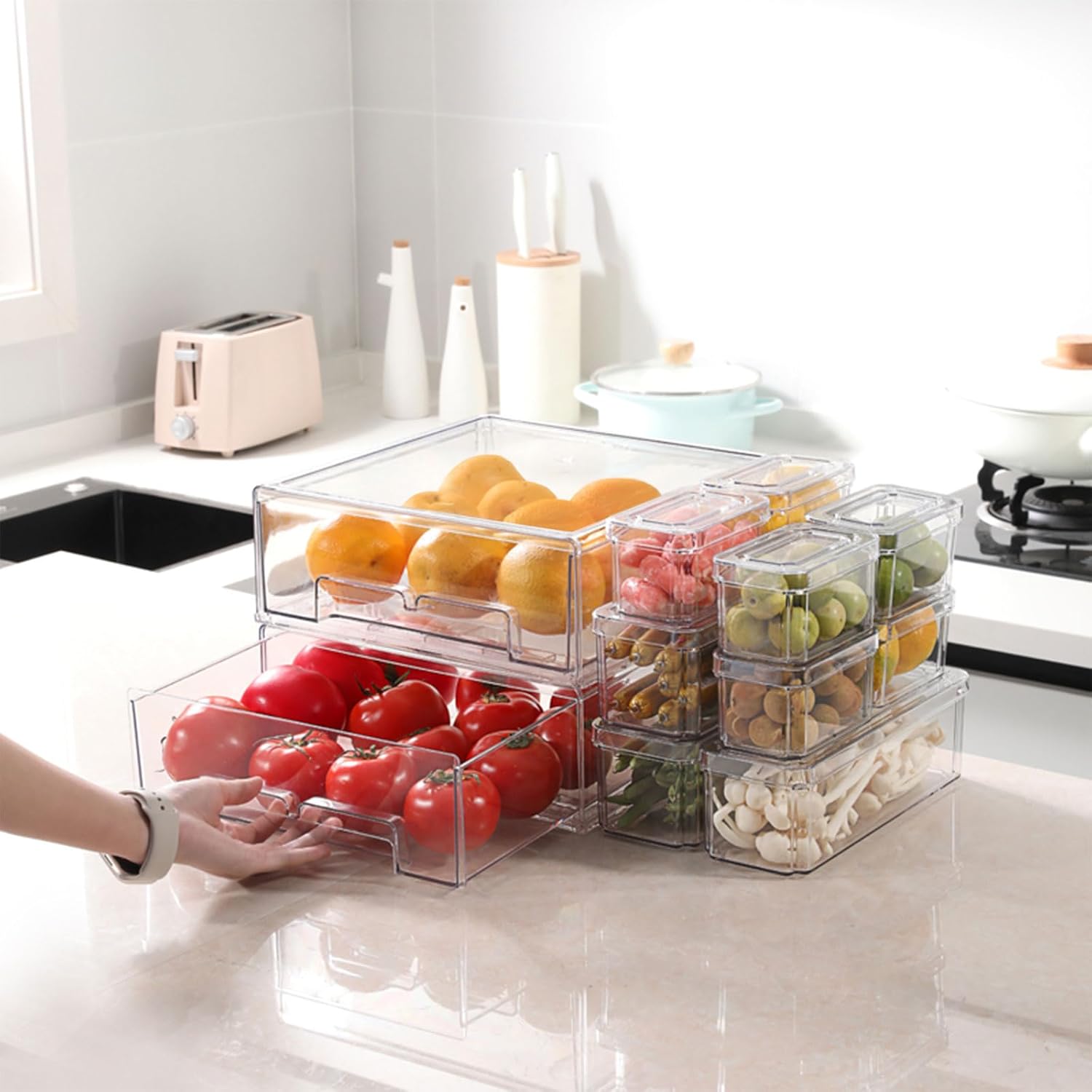 10/14Pcs Fridge Organizer Bins - Food Storage Without Pantry ulasan dan harga