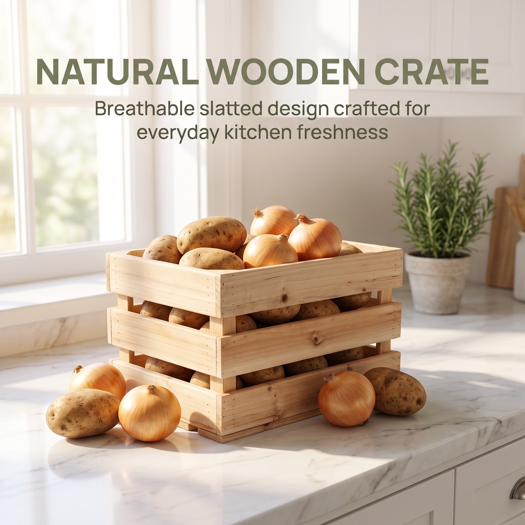 Wooden Potato Storage Crate St - Stackable Pantry Bin ulasan dan harga