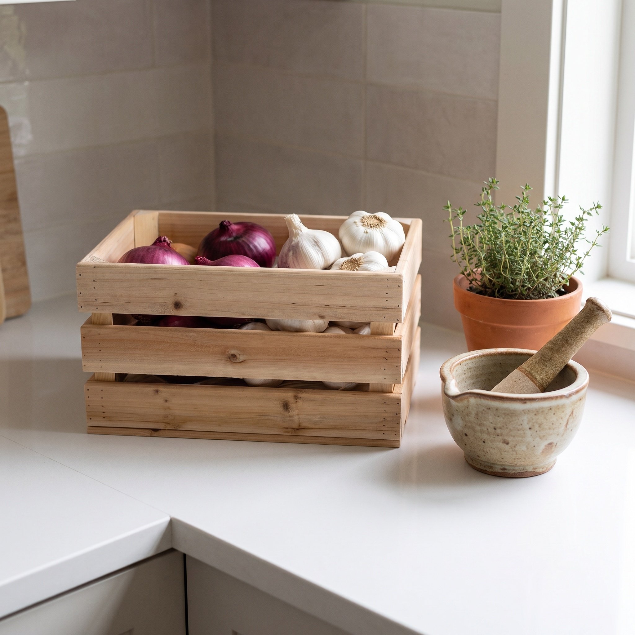 Wooden Potato Storage Crate St - Stackable Pantry Bin ulasan dan harga