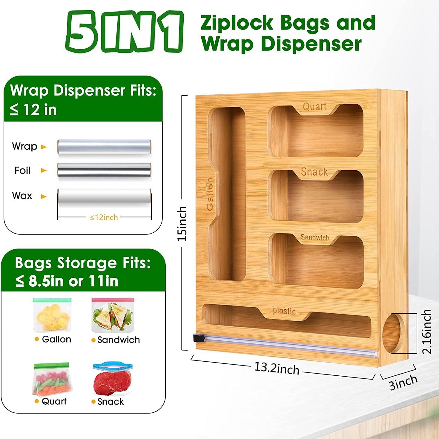 Bamboo Ziplock Food Bag Holder - Food Storage Dispenser ulasan dan harga