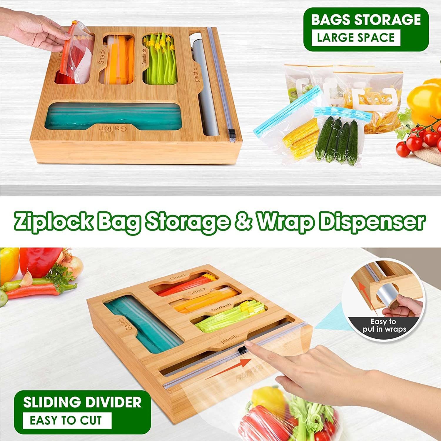 Bamboo Ziplock Food Bag Holder - Food Storage Dispenser ulasan dan harga