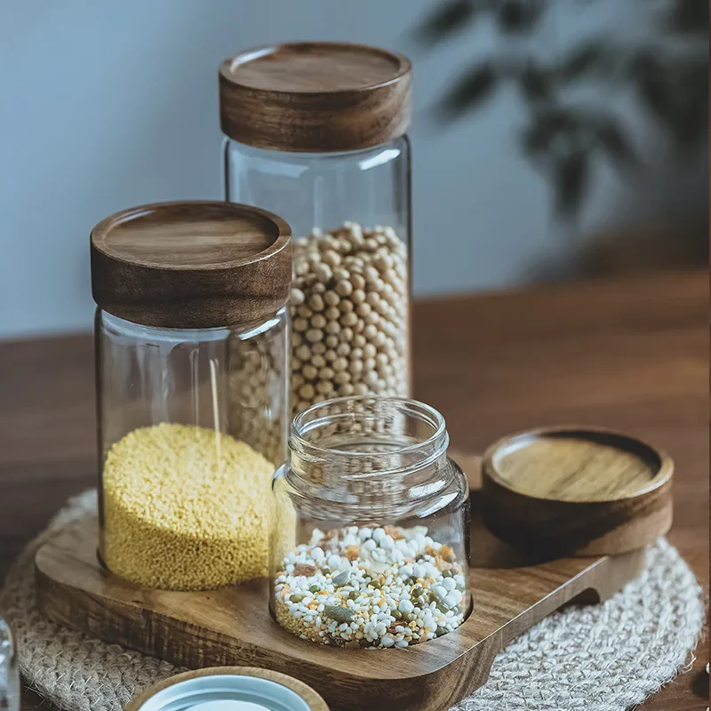 Wood Lid Orgnizer Glass Airtig - Food Storage Glass Containers ulasan dan harga