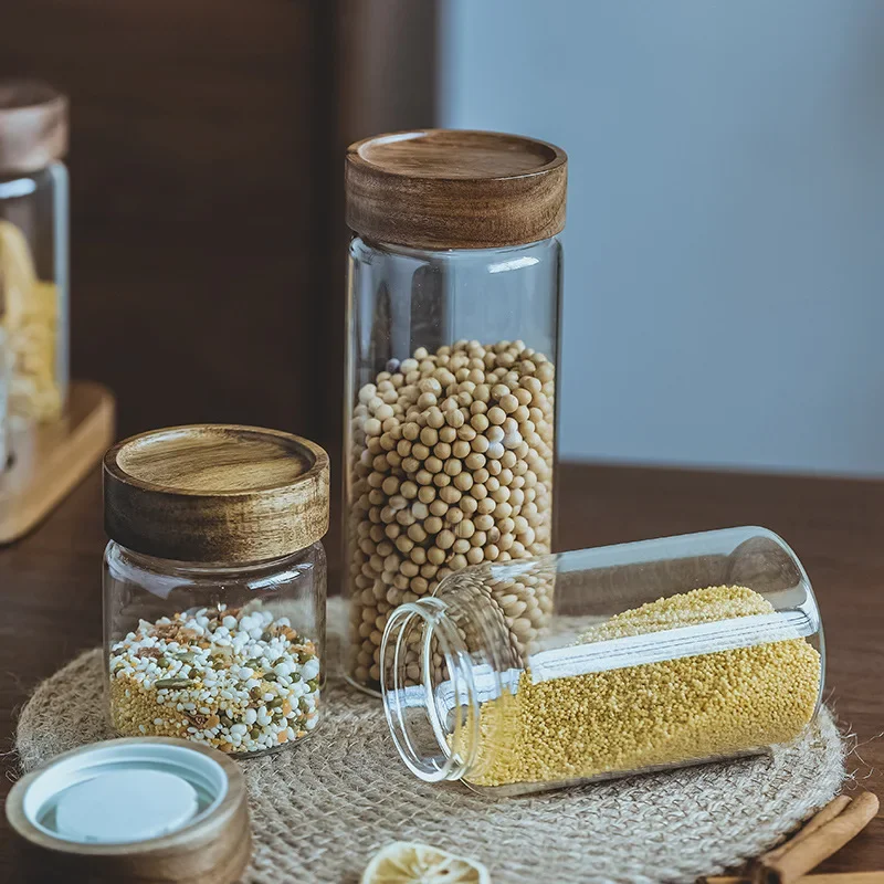 Wood Lid Orgnizer Glass Airtig - Food Storage Glass Containers ulasan dan harga